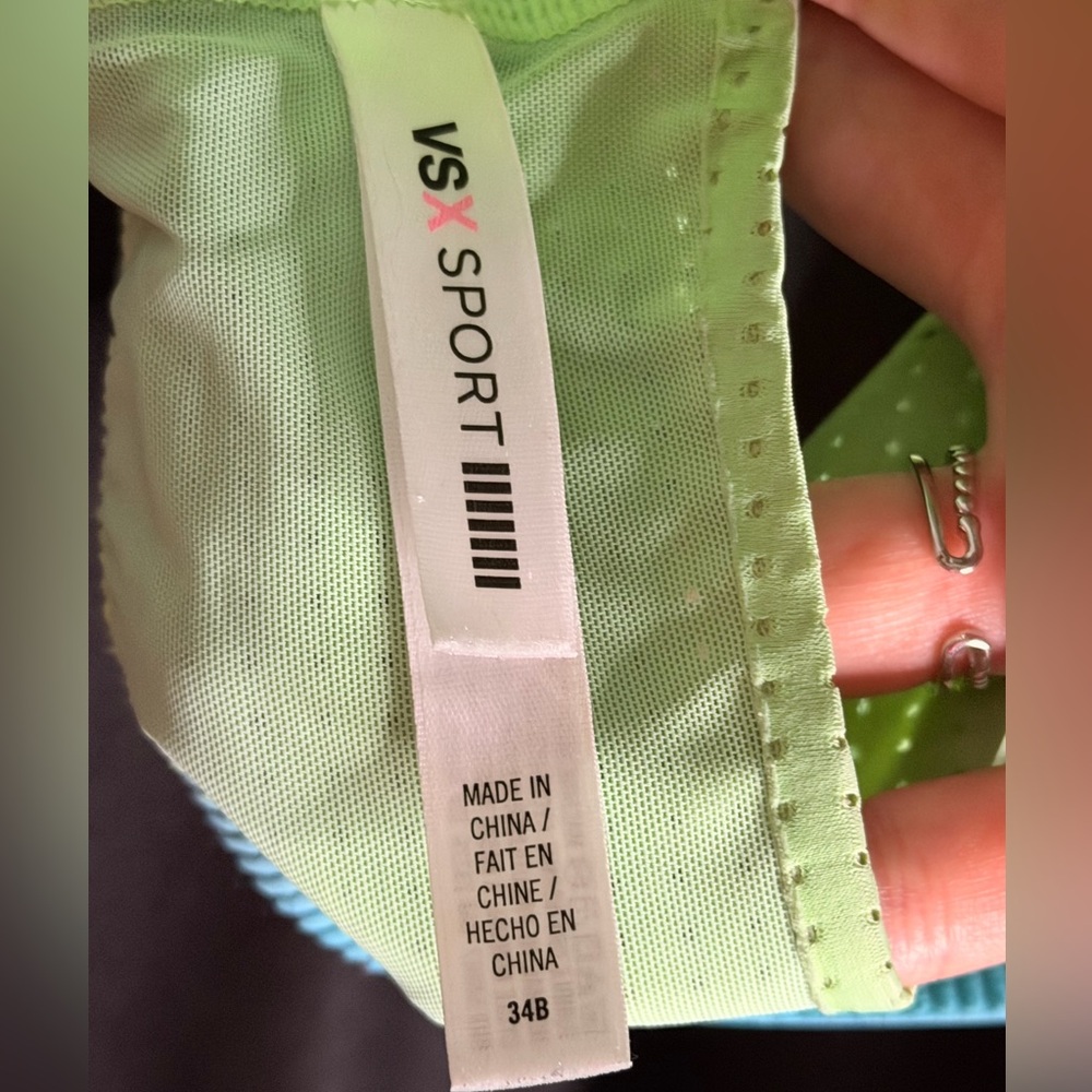 VSX Neon Green Sports Bra with Blue Band Size 34B - Picture 5 of 7